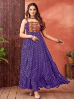 Blue Blooming Faux Georgette Readymade Gown